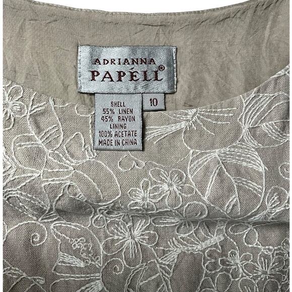 Adrianna Papell Linen Blend Dress Fit-and-Flare Light Weight Floral Embroidered - Picture 11 of 11